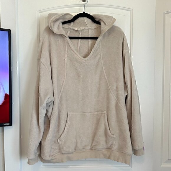 Tops - Oversized comfy teddy velvet hoodie cream off white women's L